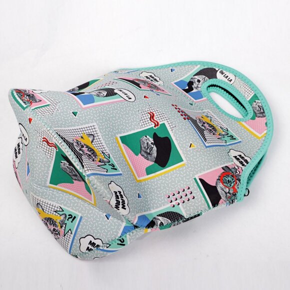 NWOT Funky Cat Pop Art Neoprene Lunch Bag Tote - Insulated, Reusable, Cute! - Picture 6 of 9